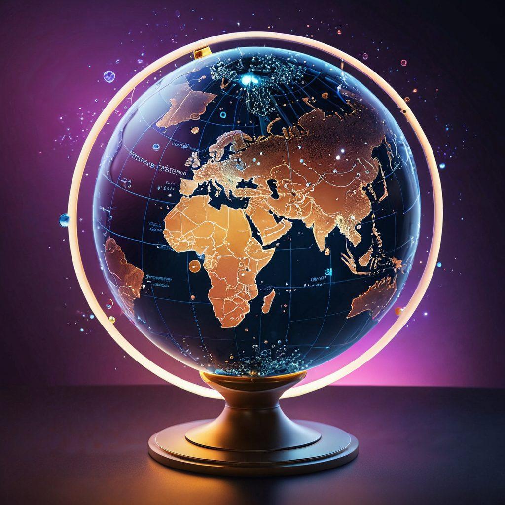 A mysterious key unlocking a glowing blogosphere globe, surrounded by vibrant, floating text bubbles filled with engaging content ideas and tips. A visually captivating backdrop of a digital landscape with interconnected nodes representing a network of blogs. Bright colors and dynamic movement to convey excitement and creativity in content creation. super-realistic. vibrant colors. digital art.